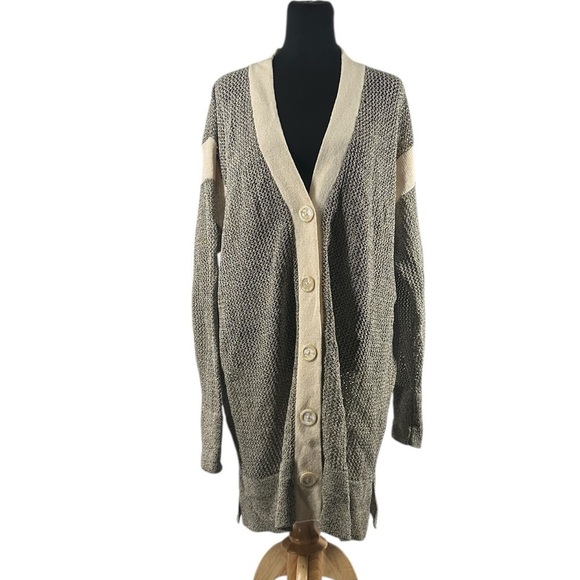 Holt Renfrew Sweaters - Holt Renfrew cardigan open knit neutral sweater luxury wool rayon vintage sz 3X